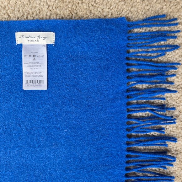 NWOT Christian Berg Wool Cashmere Fringe Scarf Royal Blue - Picture 3 of 13